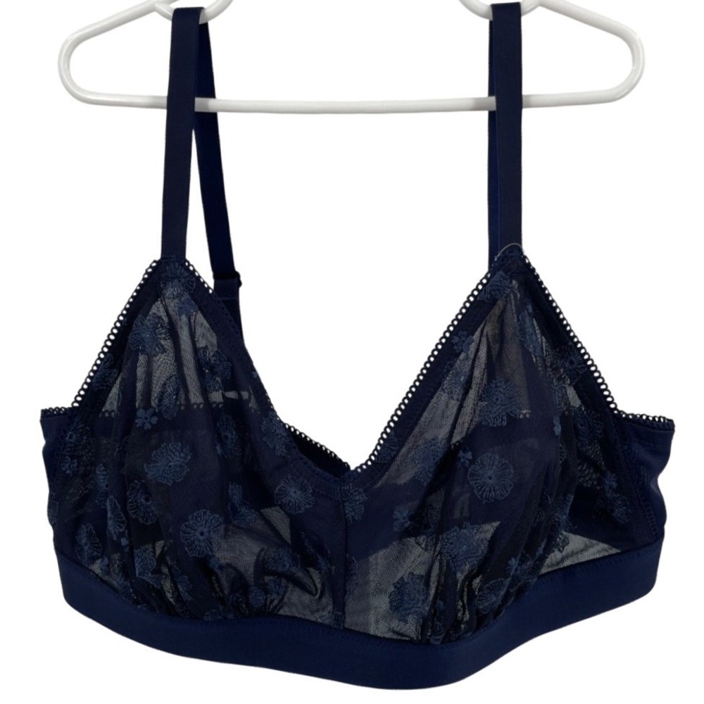 Aerie Bralette Women XL Navy Blue Floral Embroidered Sheer Mesh Real Good NEW